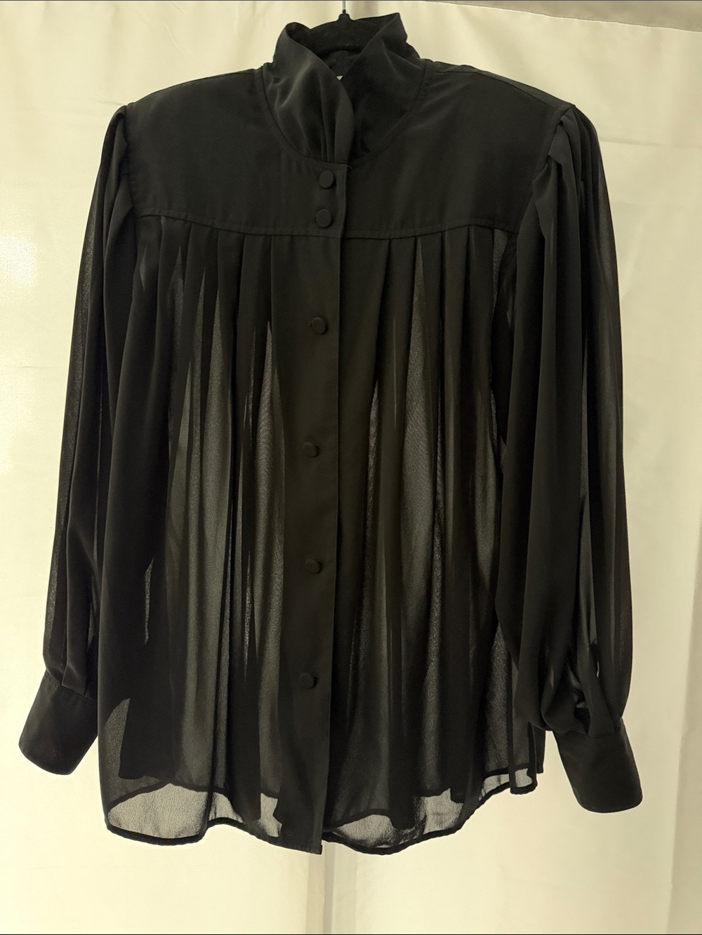 Fenn Wright Manson Black Sheer Pleated High-Collar Blouse Sz M